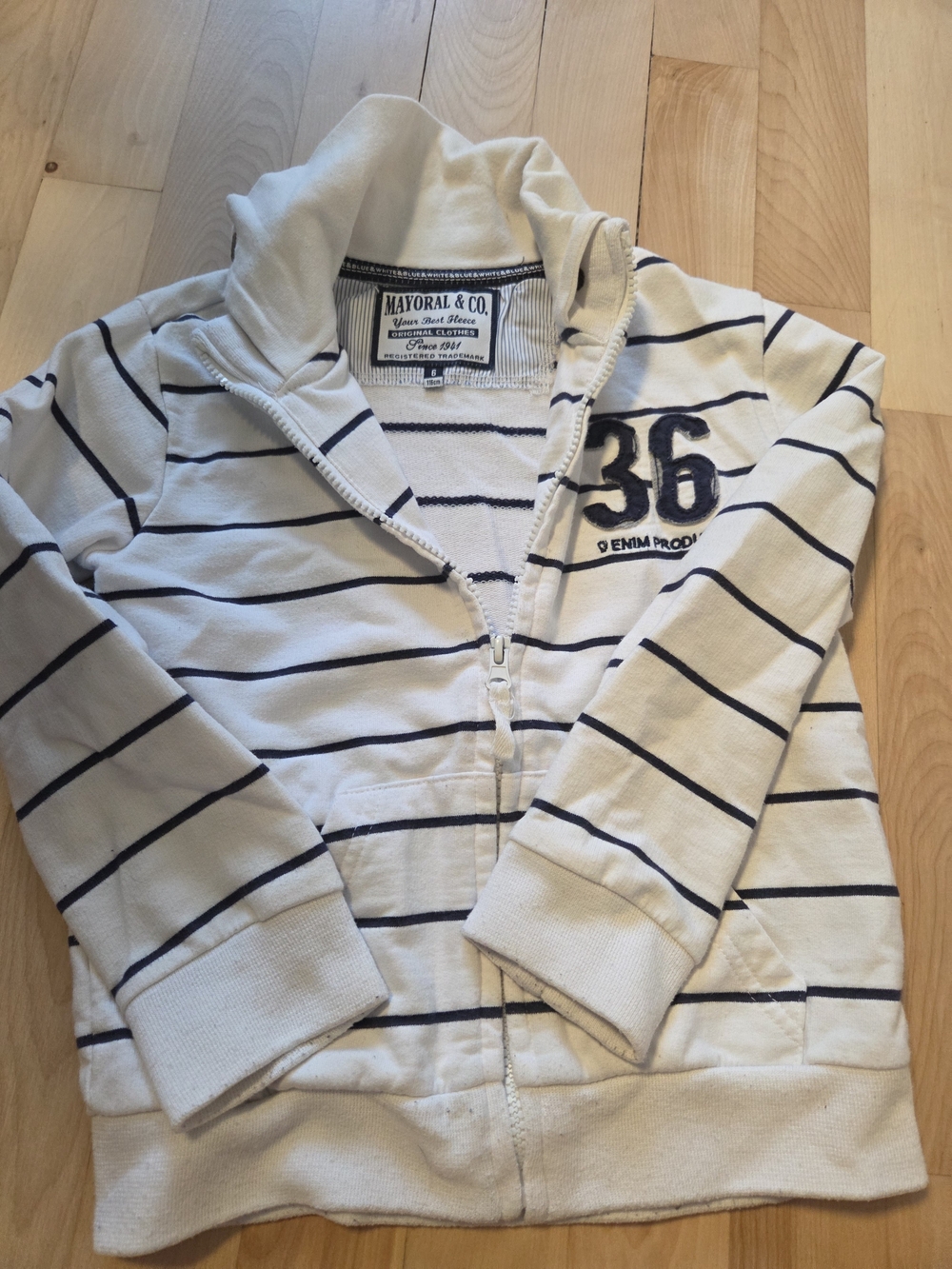 Mayoral Cream & Navy Striped Zip-Up Hoodie